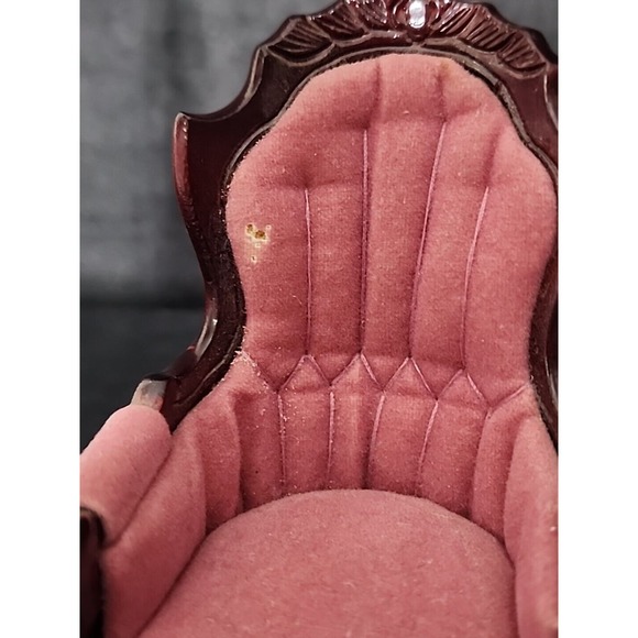 Pink Velvet Victorian High Back Armchair Living Room Vintage Dollhouse Furniture - Picture 4 of 4